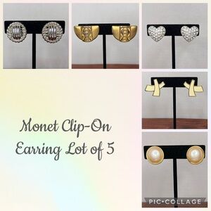 Monet Lot of 5 Clip-On Earrings Gold and Silver Tone